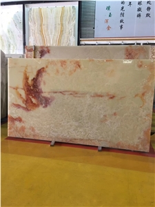 Red Flower Ice White Onyx Slab Wall Cladding Stone