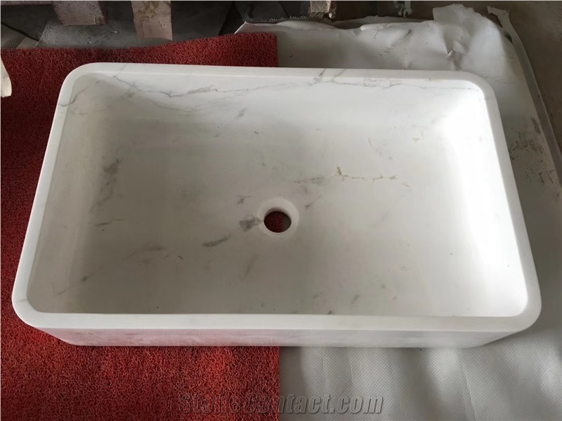 Volakas Venus White Marble Rectangle Sink Basin