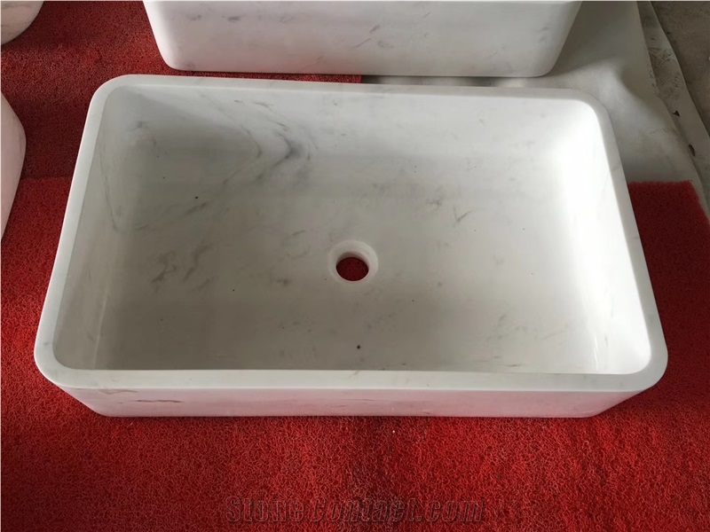Volakas Venus White Marble Rectangle Sink Basin