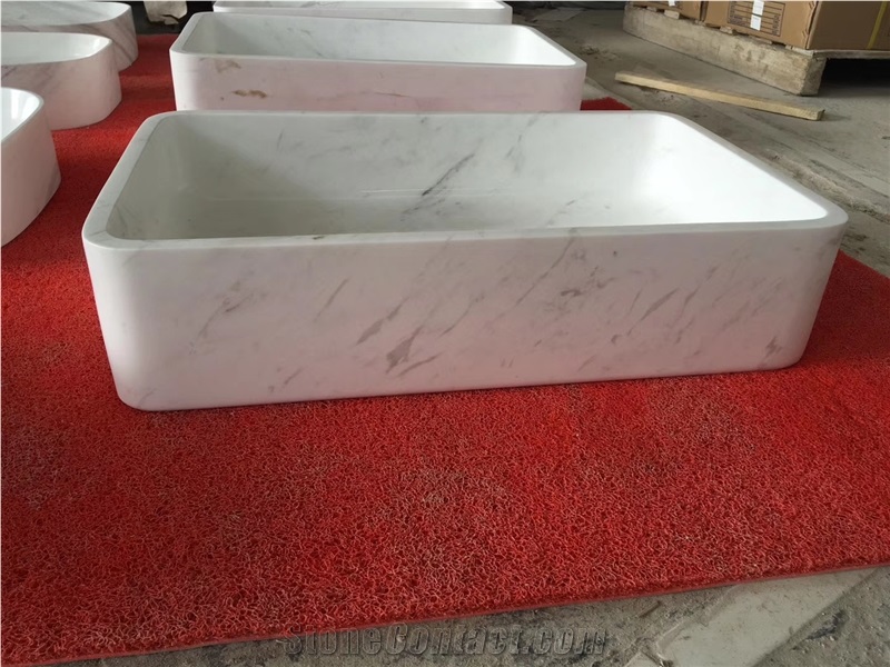 Volakas Venus White Marble Rectangle Sink Basin
