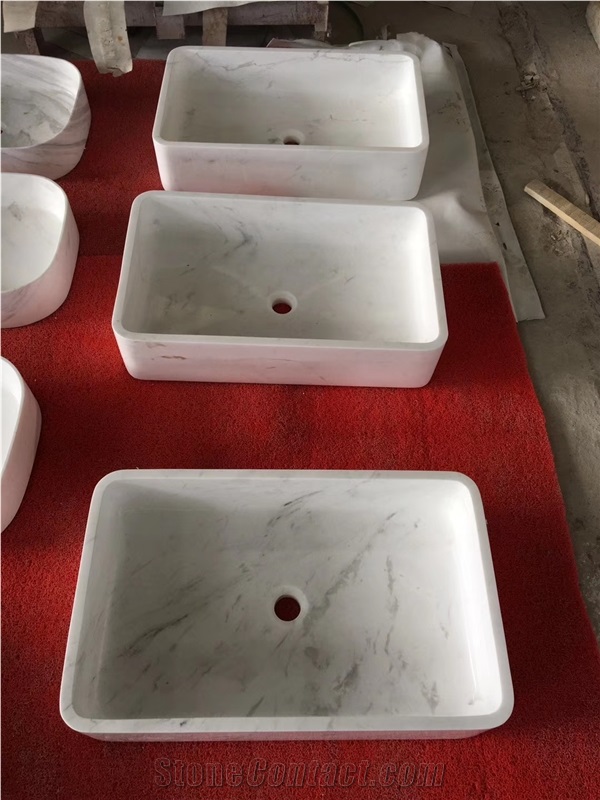 Volakas Venus White Marble Rectangle Sink Basin