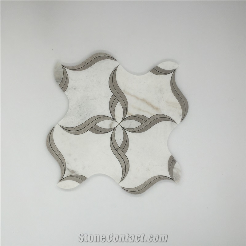 White Marble Flower Shape Wall Floor Mosaic Tile