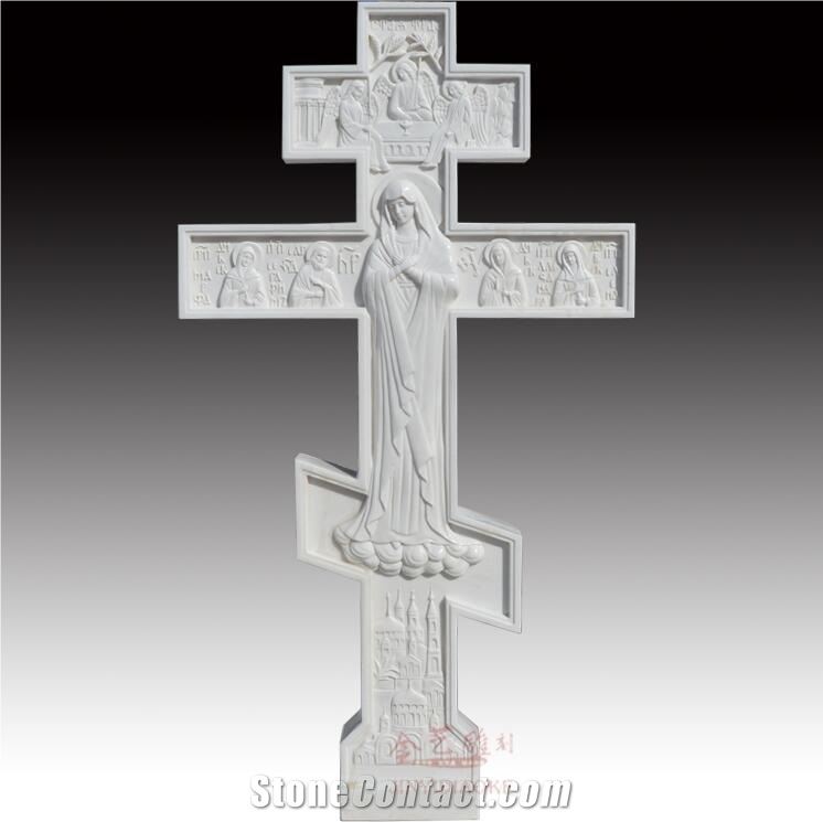 White Marble Stone Christian Cross Sculpture