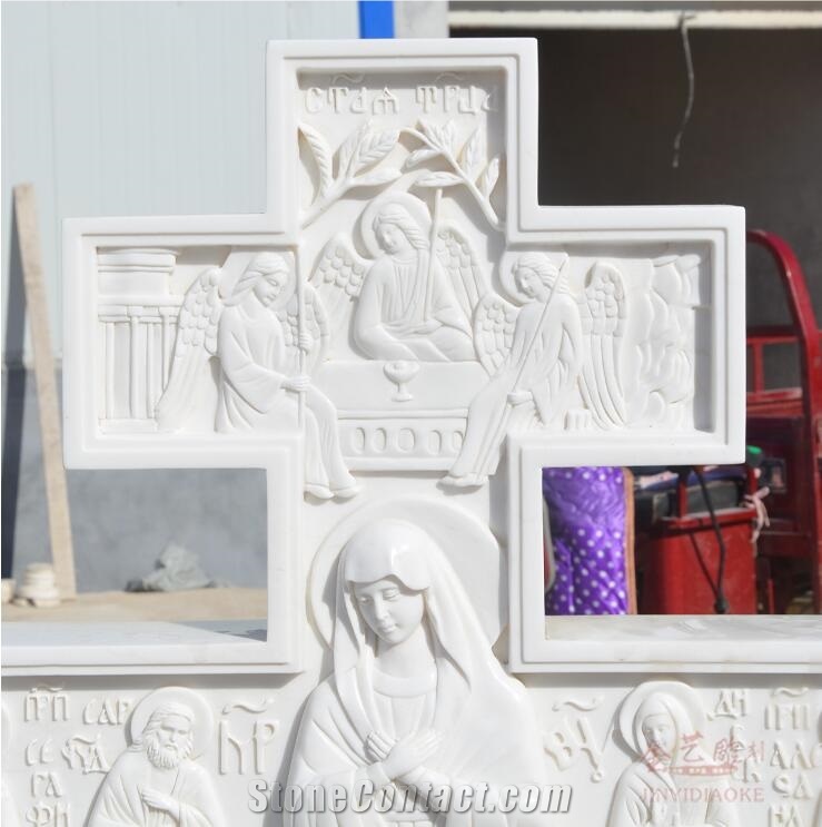 White Marble Stone Christian Cross Sculpture