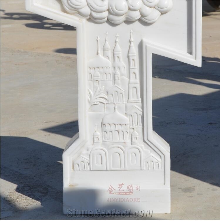 White Marble Stone Christian Cross Sculpture