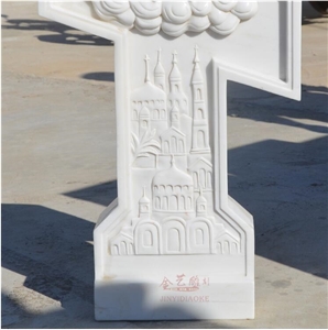 White Marble Stone Christian Cross Sculpture