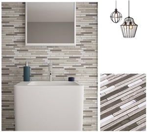 White Marble Tone Linear Strips Wall Floor Mosaic