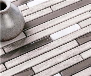White Marble Tone Linear Strips Wall Floor Mosaic