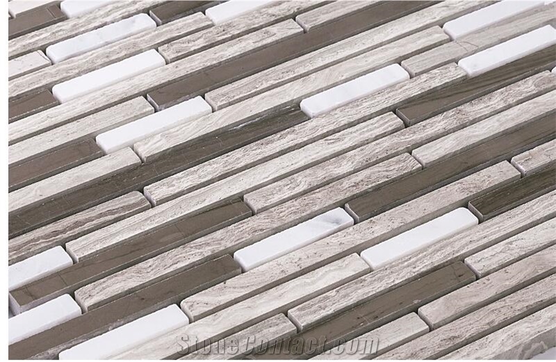 White Marble Tone Linear Strips Wall Floor Mosaic