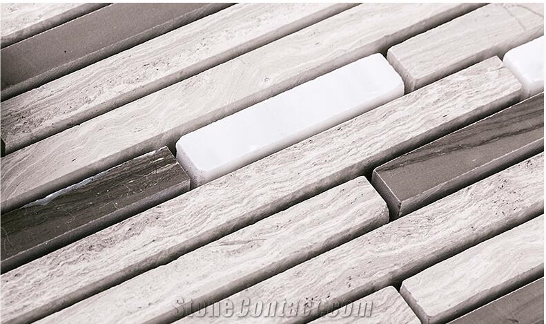 White Marble Tone Linear Strips Wall Floor Mosaic