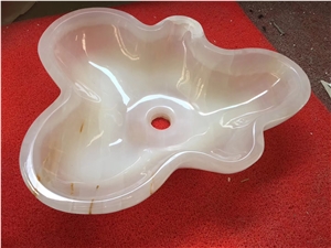 White Onyx Flower Shape Washroom Stone Basin Sink White Onyx Flower Shape Washroom Stone Basin Sink