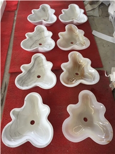 White Onyx Flower Shape Washroom Stone Basin Sink