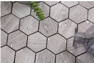 White Wooden Marble Stone Hexagon Mosaic for Wall