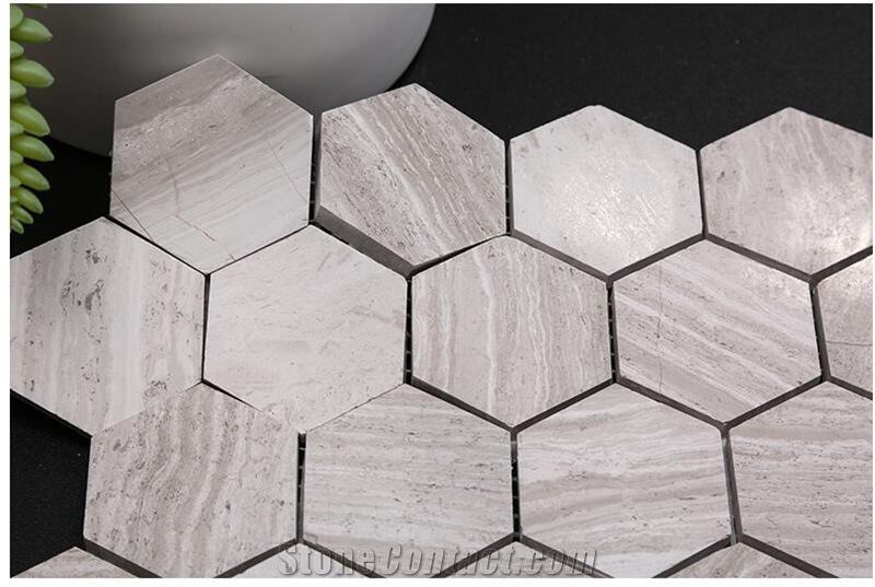 White Wooden Marble Stone Hexagon Mosaic for Wall