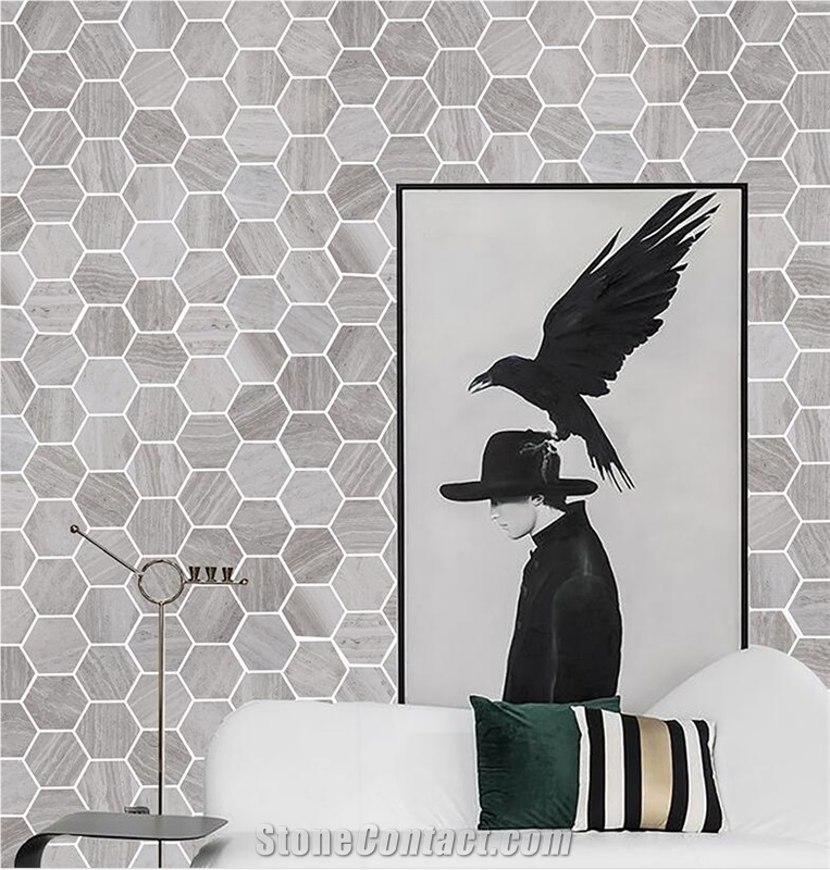White Wooden Marble Stone Hexagon Mosaic for Wall