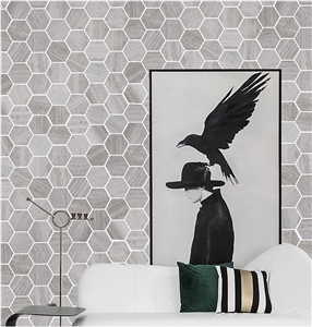 White Wooden Marble Stone Hexagon Mosaic for Wall