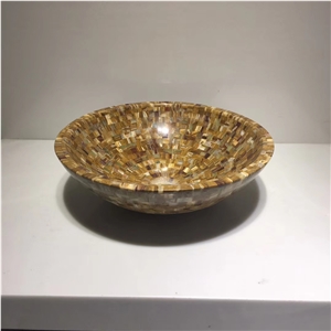 Yellow Marble Stone Mosaic Bathroom Round Basin