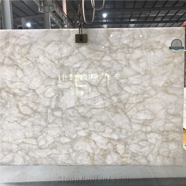 Backlit Ice White Onyx Background Wall Stone Slab