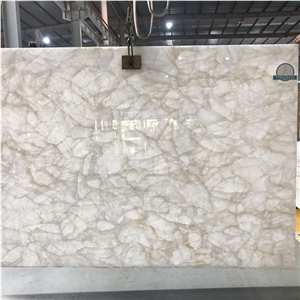 Backlit Ice White Onyx Background Wall Stone Slab