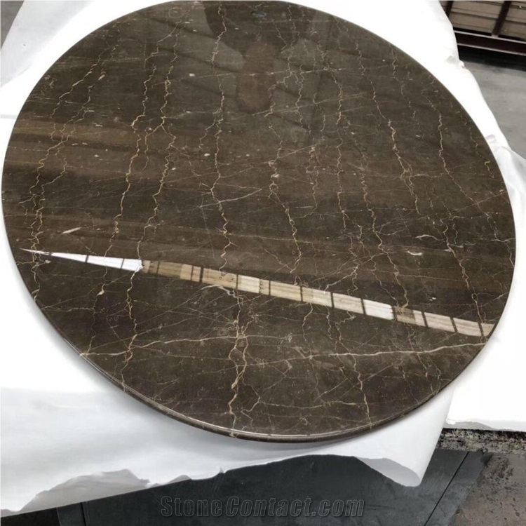 Coffee Brown Marble Stone Round Dining Table Tops