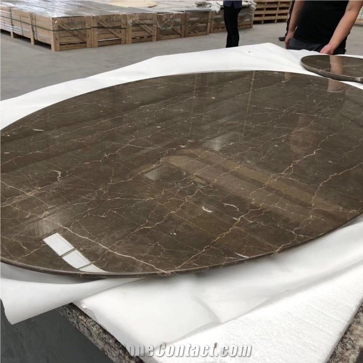 Coffee Brown Marble Stone Round Dining Table Tops