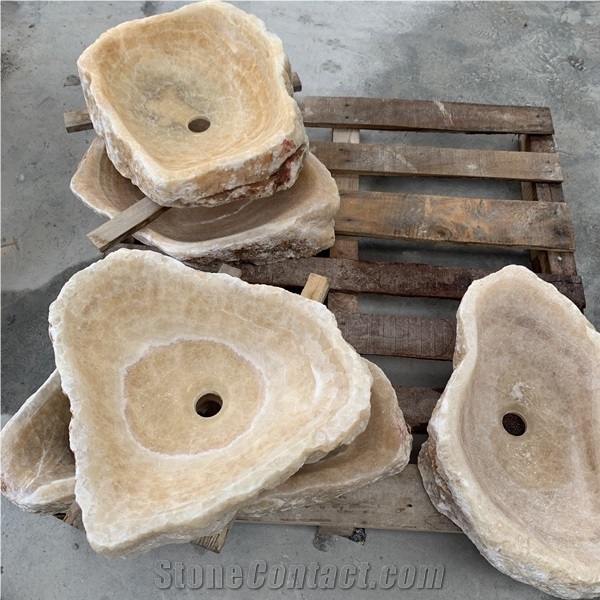 Irregular Honey Yellow Onyx Stone Basin Sink Cost