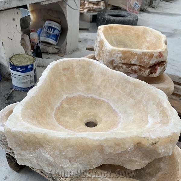 Irregular Honey Yellow Onyx Stone Basin Sink Cost