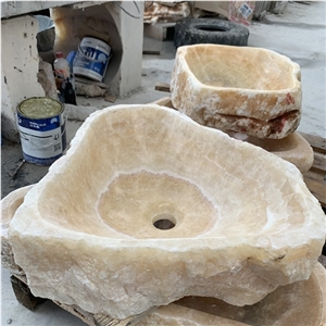 Irregular Honey Yellow Onyx Stone Basin Sink Cost