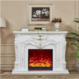 White Marble Fireplace Indoor Hand Carved Stone