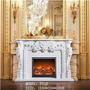 White Marble Fireplace Indoor Hand Carved Stone