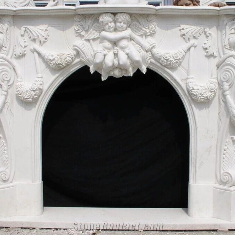 White Marble Fireplace Indoor Hand Carved Stone