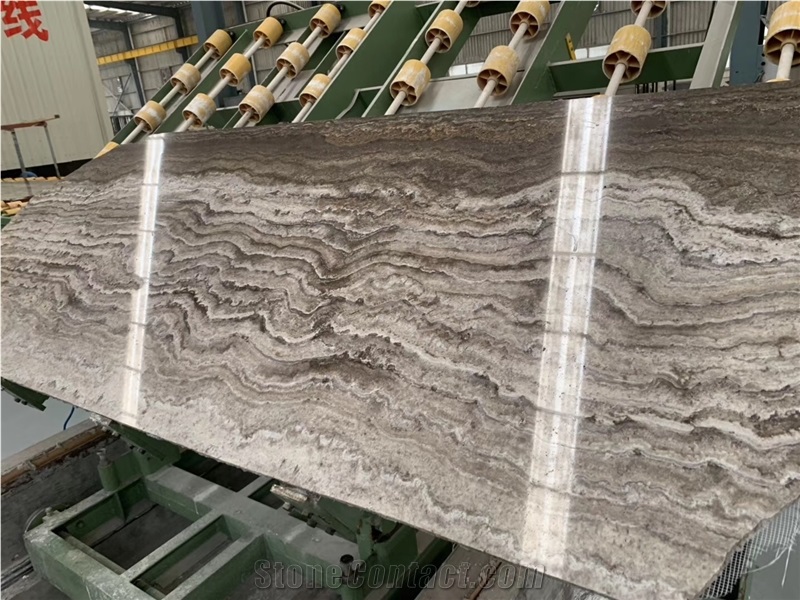 A Quality River Silver Travertine Slab High Glossy Vein Cut