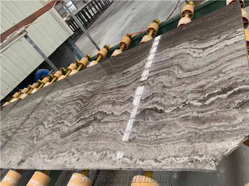 A Quality River Silver Travertine Slab High Glossy Vein Cut