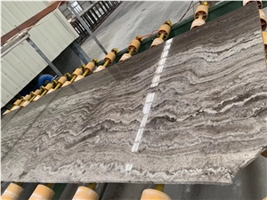 A Quality River Silver Travertine Slab High Glossy Vein Cut
