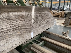 A Quality River Silver Travertine Slab High Glossy Vein Cut