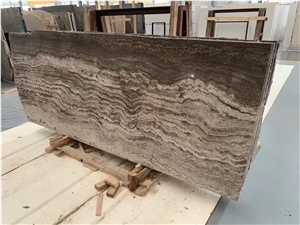 A Quality River Silver Travertine Slab High Glossy Vein Cut