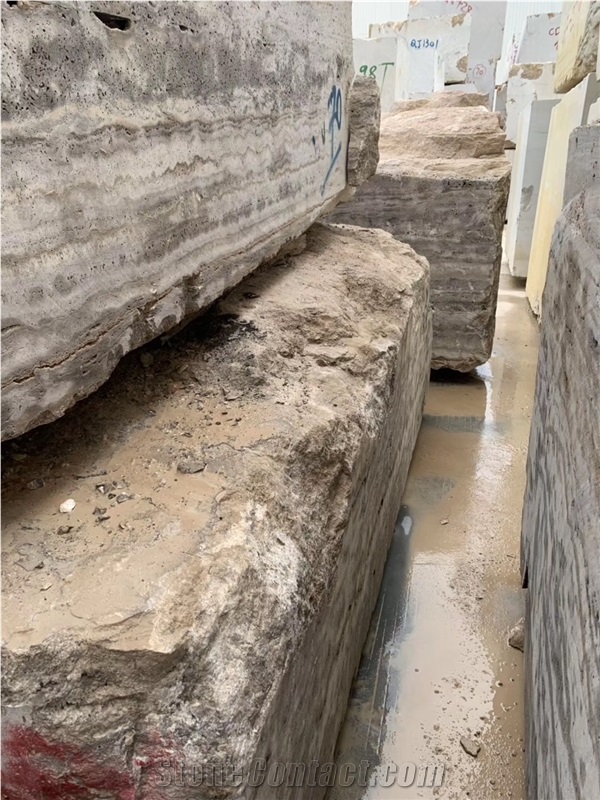 Persian Silver Travertine Quarry Blocks in Stock