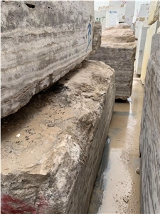 Persian Silver Travertine Quarry Blocks in Stock