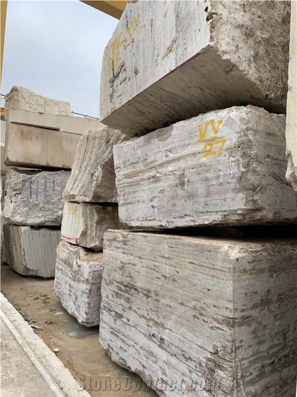 Persian Silver Travertine Quarry Blocks in Stock