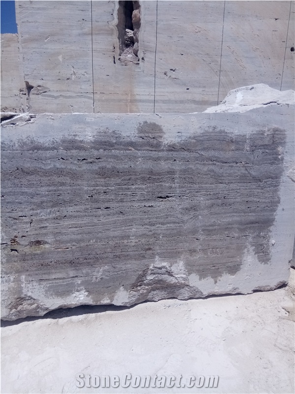 River Silver Travertine Blocks from Iran Quarry