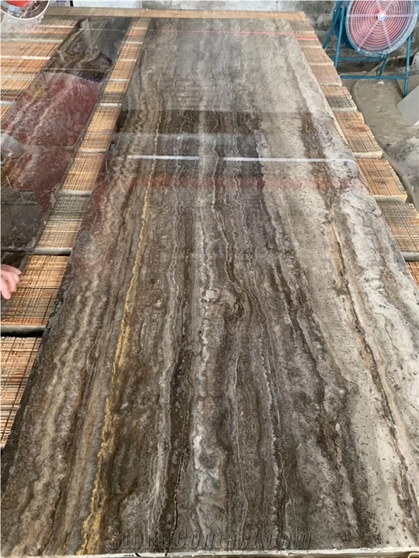 River Silver Travertine Blocks from Iran Quarry