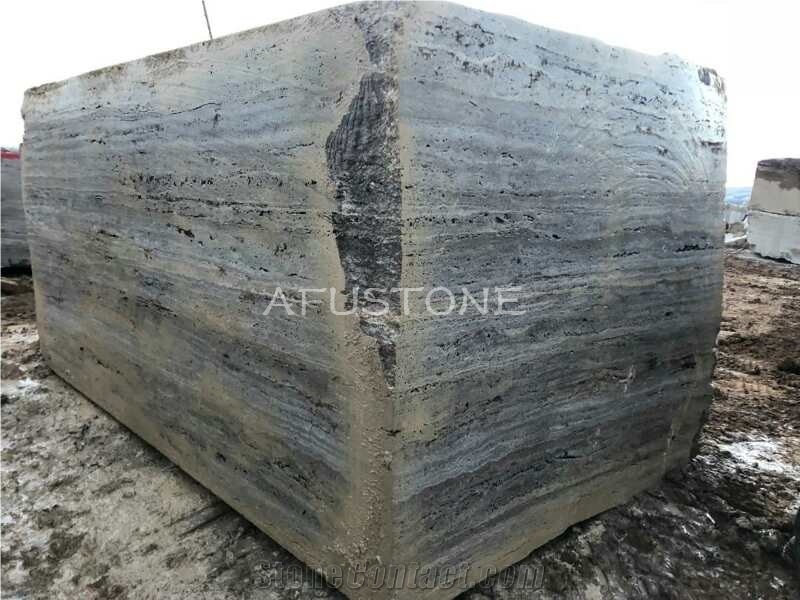 River Silver Travertine Blocks Quarry Directly,Shuitou Showroom in Stock