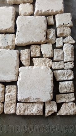 Tumbled Snow White Travertine Cube Stone Floor Set