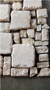 Tumbled Snow White Travertine Cube Stone Floor Set