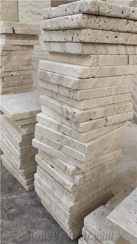 Tumbled Snow White Travertine Cube Stone Floor Set