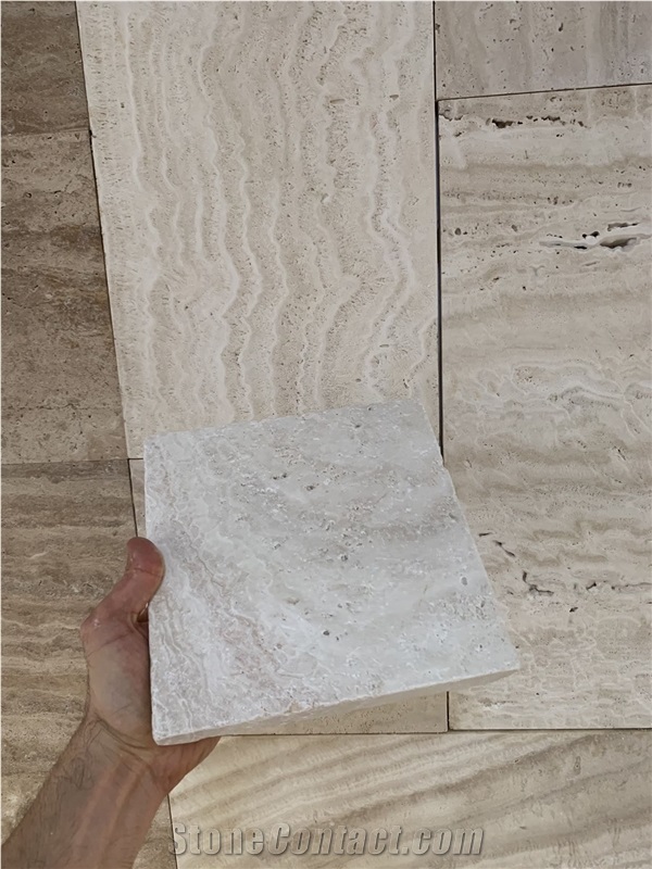 Tumbled Snow White Travertine Cube Stone Floor Set
