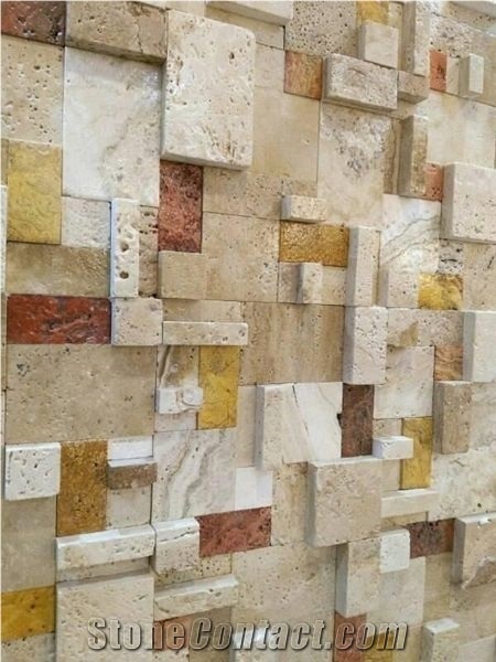Tumbled Travertine Backsplash Mosaic Pattern Split