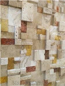 Tumbled Travertine Backsplash Mosaic Pattern Split