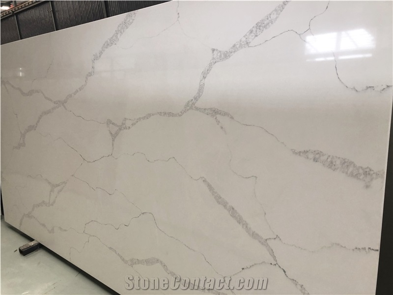 Hot Calacatta White Quartz Artificial Stone Slabs