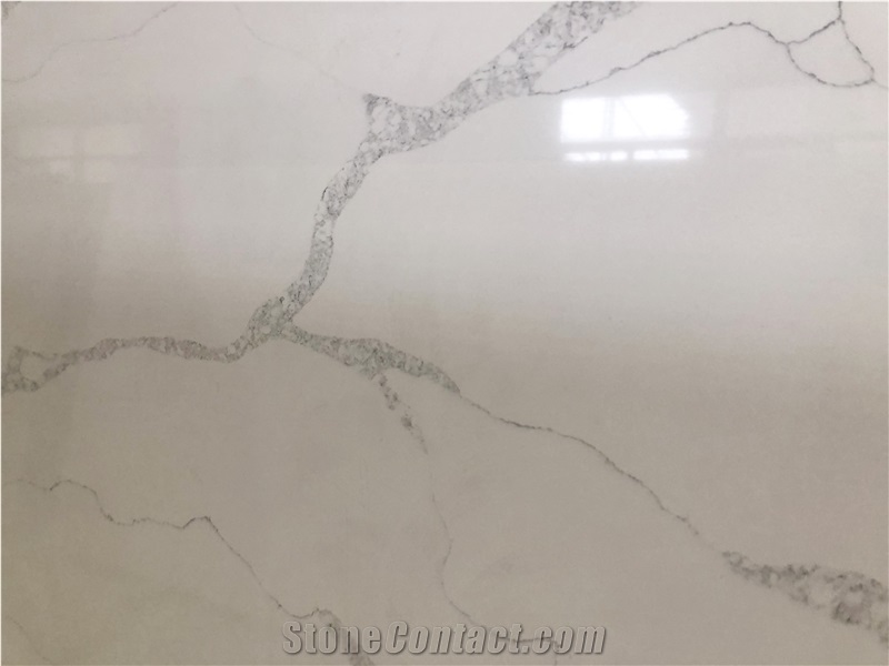 Hot Calacatta White Quartz Artificial Stone Slabs